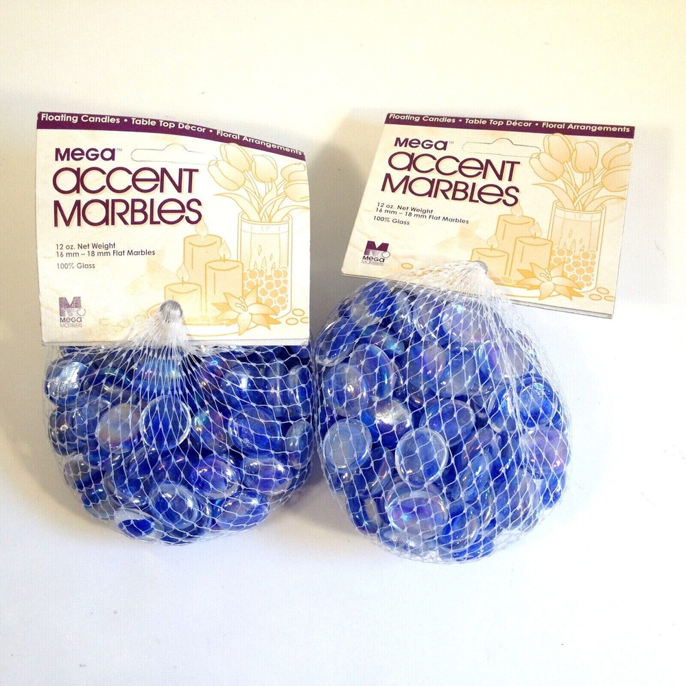 Mega Accent Marbles 2 Packs of Diamond Crystal Snow Blue Flat Craft Compliments